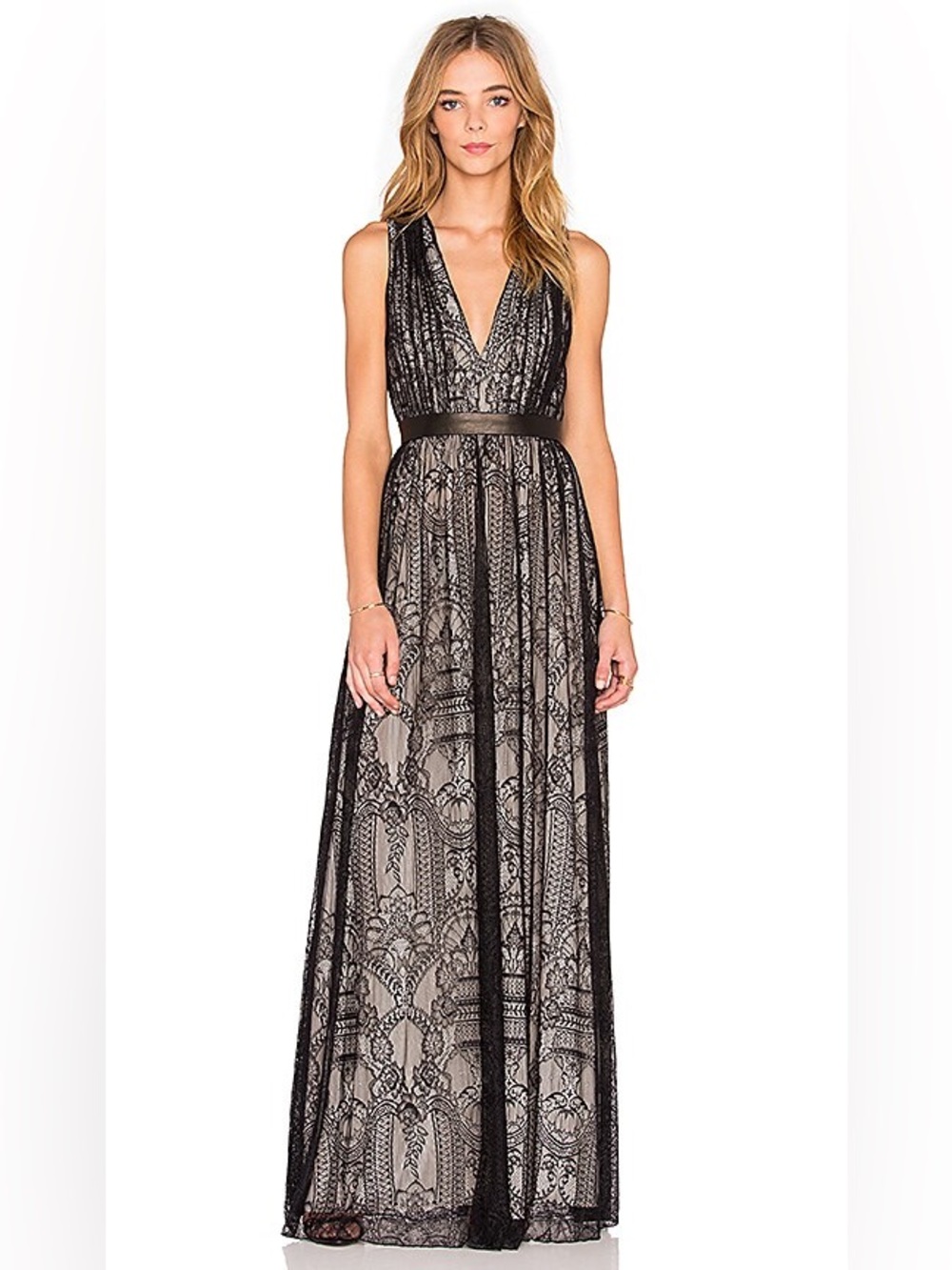 Alice + Olivia Sybil Plunge V-Neck Lace Maxi Dress
